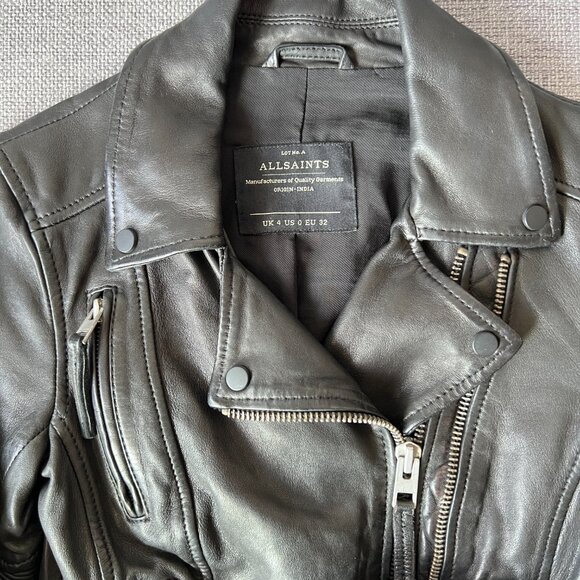 AllSaints Slim Fit Leather Biker Jacket US Size 0 - Picture 8 of 16